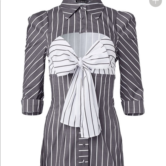 Striped Cut Out Shirt Dress - Picture 3 of 9